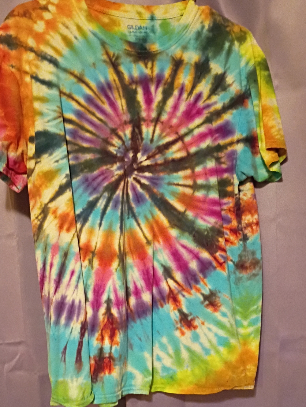Gildan Spiral Tie-Dye T-Shirt in Turquoise, Purple, Orange, Yellow, Green, Black